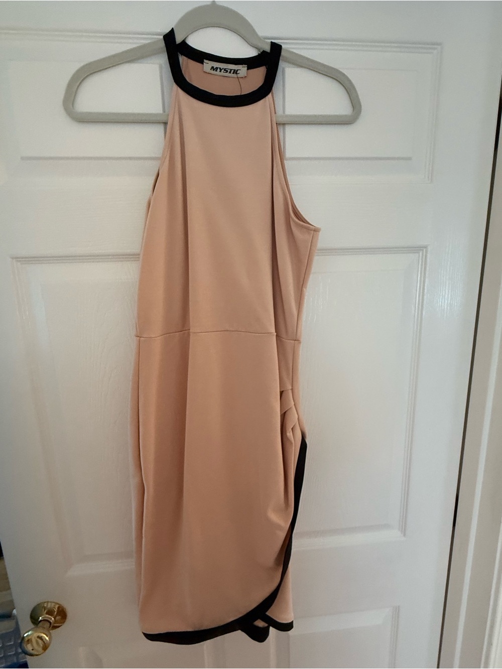 Mystic Blush Midi Halter Dress with Black Trim